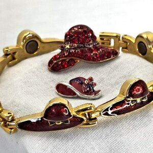VINTAGE BUNDLE ~ RED HAT SOCIETY ~ MAGNETIC BRACELET & Accessories ~ RHINESTONES